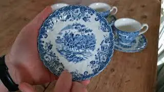 Johnson Bros Blue and White China Coaching Scenes Hunting Country Teacup and Saucer