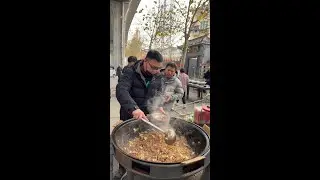 Street food , Kindness people cooking and share food to homeless