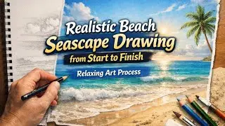Realistic Beach Seascape Drawing from Start to Fin/Beyond Canvas 4K
