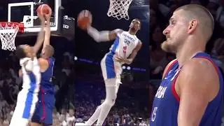 Wemby blocks Nikola Jokic and throws down windmill dunk - France vs Serbia