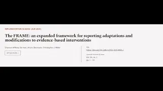 The FRAME: an expanded framework for reporting adaptations and modifications to evide... | RTCL.TV