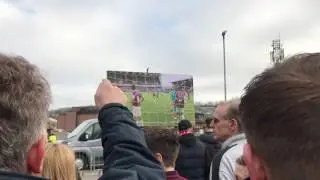 Lincoln City fans celebrate FA Cup Goal against Burnley at Sincil Bank