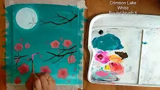 Easy Cherry Blossom under Moonlight/Acrylic Painting Technique/ Sakura Painting/Step by step Acrylic