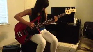 10 year old Chantal plays Green Day Nuclear Family guitar bass cover