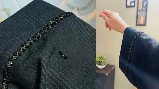 Simple hand work on abaya ✨🤍🖤| abaya sleeves designing |