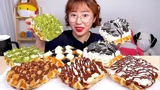 베러댄와플 피넛버터 누텔라 생크림 오레오 블루베리 크림치즈 여러가지 와플 디저트 먹방 Dessert Mukbang