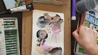 Easy watercolor abstract art on paper. How to make a postcard. Fine art process.