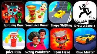 Spranky Run,Sandwich Runer,Shape Shifting,Draw 2 Save3,Juice Run,Scary Little Prankster,Race Master