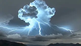 Calm blue thunderstorm and lightning background 