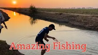 A cast net fishing traditional trap in the village.
