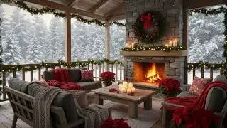 Christmas Fireplace Terrace Ambience 🎄 Cozy Snowfall, Warm Lights & Deep Relax