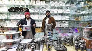 Metal Finish Cookware Set | Silver Steel Bartan | Shadi Ka Saman | Zainab Super Market
