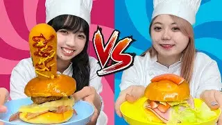 【対決】予算500円でハンバーガーを作る！？オリジナルハンバーガーチャレンジ！🍓🍇🍍