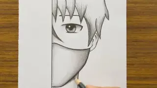 Easy drawing boy face Mask 😷 step by step tutorial #drawing #pencilsketch #easy #kids 