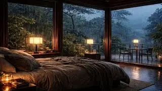Heavy Rain on Corner Window 🌧️ Cozy Bedroom Ambience for Deep Sleep & Relax