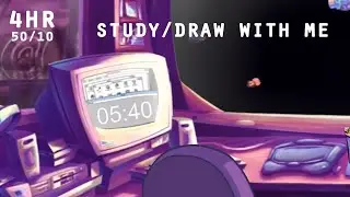 [🎵-only] 4-Hour Study/Draw with Me / Animating / Pomodoro 50-10 / Relaxing Synthwave Lo-Fi