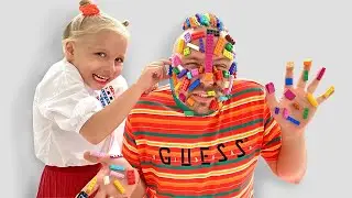 Alice and Dad play together in misbehavior and learn rules of etiquette