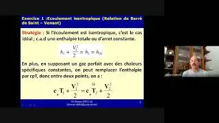 Exercice 1, Dynamique des gaz,  &Eacute;coulement isentropique (Relation de Barr&eacute; de Saint- Venant)