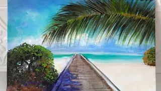 HOW TO PAINT A TROPICAL ESCAPE 🌴 EASY STEP BY STEP TUTORIAL ~ ACRYLIC LANDSCAPE
