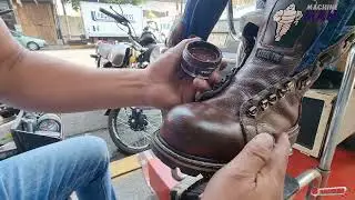 SHOESHINE RENEWAL OF OLD LEATHER COLORED BOOTS WITH OINTMENT RESULT OF TEN