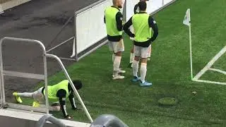 Dalkurd players warming up against Halmstad