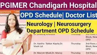 PGIMER Chandigarh Neurology/Neurosurgery Department OPD Schedule #hospital
