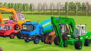 TRANSPORTING EXCAVATOR MIXER TRUCK TRACTORs Backhoe loaders with truck in Game FARMING SIMULATOR 22