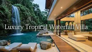 Luxury Tropical Waterfall Villa 🌴 Cozy Poolside Ambience & Smooth Jazz Background Music