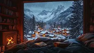 Ambiance Nocturne de Cabane Hivernale avec Cheminée Crépitante et Neige Douce pour Calme et Sommeil