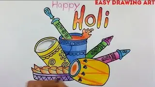 how to make holi greeting card drawing for kids