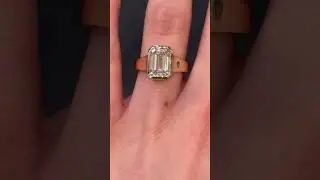 3.7ct Emerald Diamond Bezel Set Solitaire Engagement Ring - 