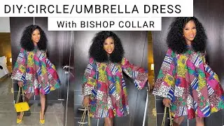 QUICK AND EASY CIRCLE/UMBRELLA DRESS WITH BISHOP COLLAR/ FULL FLARE DRESS/360&deg;Flare/cutting&stiching
