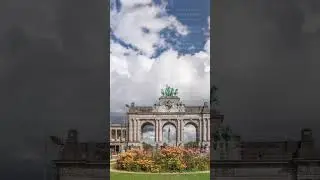 Timelapse of the Cinquantenaire Arcade in Parc du Cinquantenaire, Brussels, Belgium.