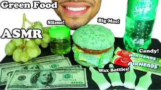 ASMR GREEN FOOD COLOR ONLY CANDY MCDONALDS BIG MAC AIRHEADS *STICKY* SLIME WAX BOTTLES SPRITE EATING