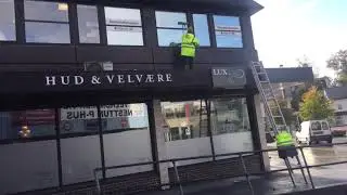 Traditional window cleaning in Bergen Norway Vindusvask