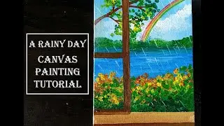 A Rainy Day With A Rainbow 🌈 Canvas Painting | Finger Painting | Ear Buds Painting | Art Tutorial