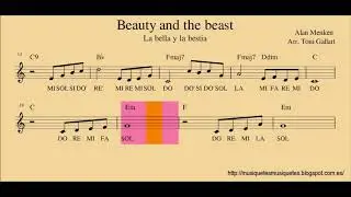 Beauty and the beast. La bella y la bestia.  Partitura flauta + audio. NO melodía. C instrument.