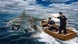 Brave Heroic Rescue Team Saves Dolphin Caught in Net Trap