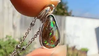 Boulder Opal Drop Pendant &mdash; Bright Green Flash | OpalPop