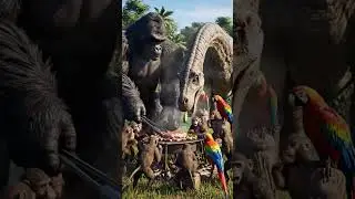 king Kong and very big tall dinosaur and other animals have fun