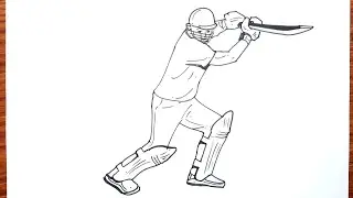 How to draw a Cricket Player step by step | Cricket Player line drawing |