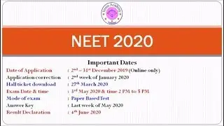 NEET 2020 Exam IMPORTANT DATES, NTA NEET Important Instructions