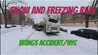 Snow and Freezing❄️⛈️Rain hit New York!!!🥶Fear and accidents on Roads😱 Jan 2025 [4k]