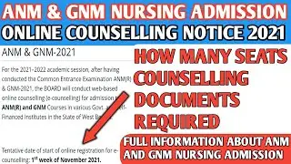 Anm & Gnm nursing Counselling Updates 2021 || West Bengal Nursing admission || Full information