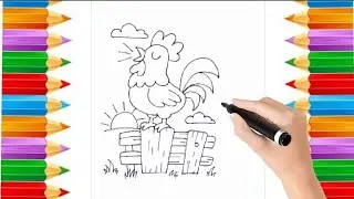 Cock drawing | colouring drawing for kids | Easy drawing step by step | colouring book 