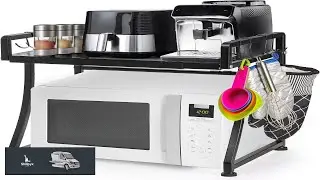DEAYOU Extendable Microwave Oven Rack 2 Tier Toaster Stand Utensils Storage with 8