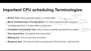 Arrival, Burst, Completion, Turnaround, Waiting and Response time in CPU Scheduling Operating System