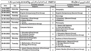 second year date sheet 2022 - 12th class Date sheet 2022 - HSSC part 2 Date sheet 2022 - exams 2022