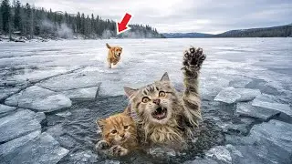 Кошка с Котёнком Тонули в Ледяной Реке. Только Посмотрите, Кто Пришёл им На Помощь!