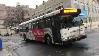 BEE-LINE BUS ACTION GETTY SQUARE YONKERS MARCH 1 2021 ORION V & NABI 40-LFW HEV HYBRID TRAIN BUSY
